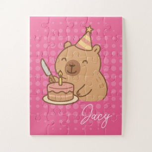 Süße Kinder Capybara isst Kuchen Geburtstag Puzzle