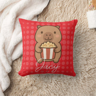 Süße Kinder Capybara isst Popcorn Kissen