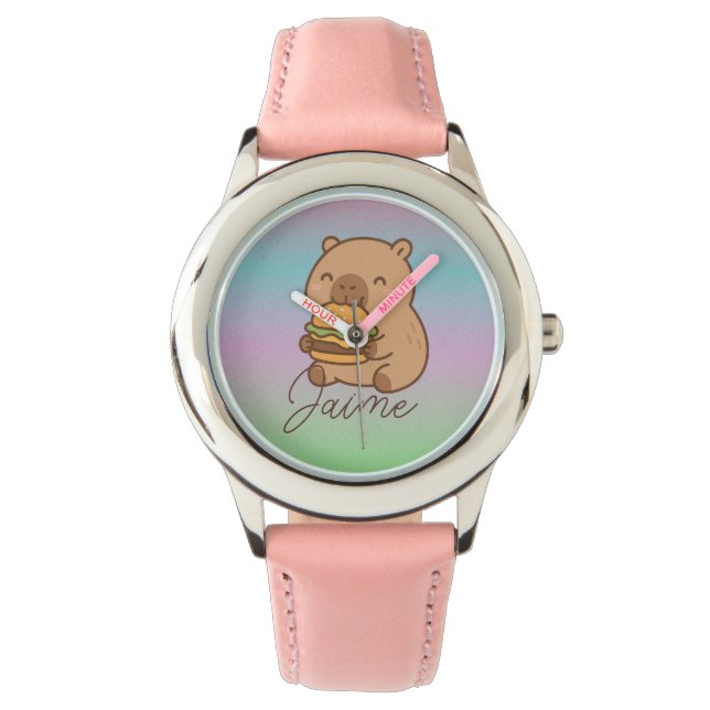 Süße Kinder Capybara Regenbogen Hamburger Armbanduhr (Vorderseite)