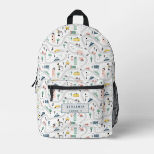 Süße Kinder Cartoon Straßen Autos Stadt Landschaft Bedruckter Rucksack