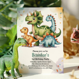 Süße Kinder Dinosaurier 1. Geburtstagsfeier  Einladung