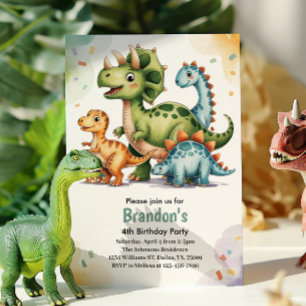 Süße Kinder Dinosaurier 4. Geburtstagsfeier Einladung