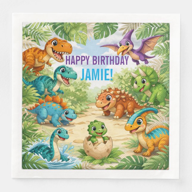 Süße Kinder Dinosaurier Geburtstag Serviette (Vorderseite)
