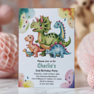 Süße Kinder Dinosaurier Thema 2. Geburtstagsfeier  Einladung