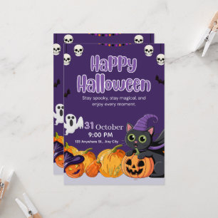 Süße Kinder Frohes Halloween Schwarze Katze Einladung