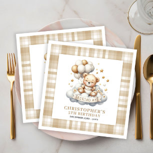Süße Kinder Geburtstag Teddybär Gold Elfenbein Ser Serviette