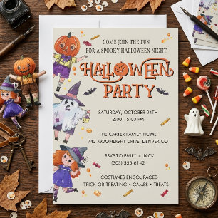 Süße Kinder Halloween-Party Gruselige Charaktere Einladung