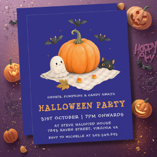 Süße Kinder Halloween-Party Kürbis Geist Einladung