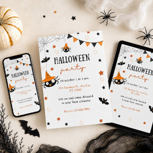 Süße Kinder Halloween-Party Schwarz Orange Einladung