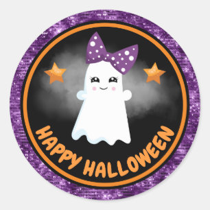 Süße Kinder Mädchen Geist & Lila Glitter Halloween Runder Aufkleber