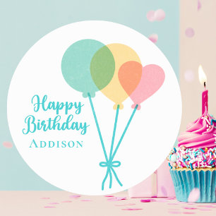 Süße Kinder Mädchen Regenbogen Ballons Alles Gute Runder Aufkleber