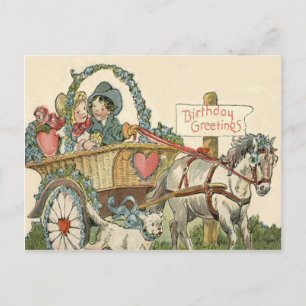 Süße Kinder Pferd Kutsche Postkarte
