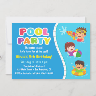 Süße Kinder-Poolparty-Spaß-Geburtstagseinladungen Einladung