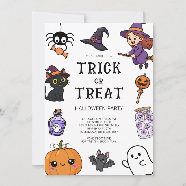 Süße Kinder Süßigkeiten oder Saures Halloween-Kost Einladung (Vorderseite)