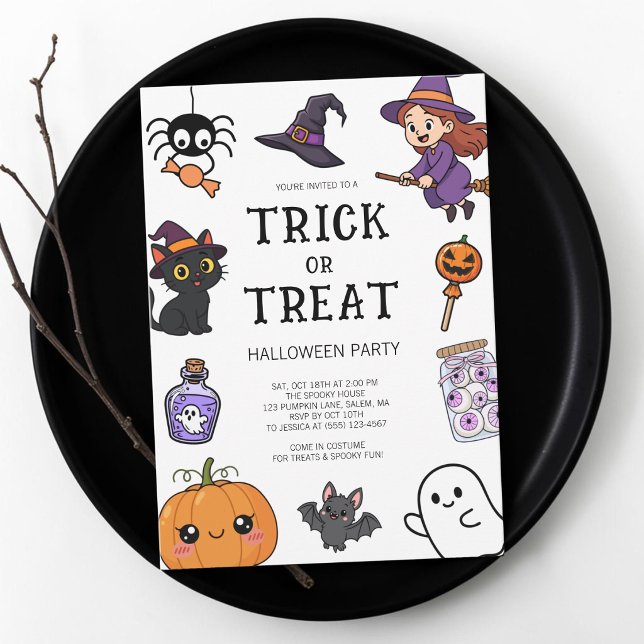 Süße Kinder Süßigkeiten oder Saures Halloween-Kost Einladung (Cute Kids Trick or Treat Halloween Costume Party Invitation)
