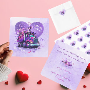 Süße Kinder Valentinstag Lila LKW und freche Gedic Mitteilungskarte