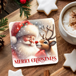 Süße Kinder Weihnachtsuntersetzer Santa Claus Rudo Rechteckiger Pappuntersetzer