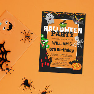 Süße Kinder Zeichentrickfilm Halloween Geburtstag Einladung