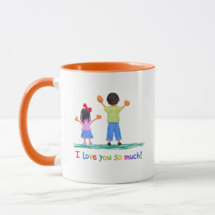 Süße Kinderzeichnung Ich liebe dich so sehr Bunt Tasse