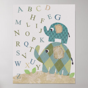 Süße Kinderzimmer-Wandkunst Elefanten-Alphabete Poster