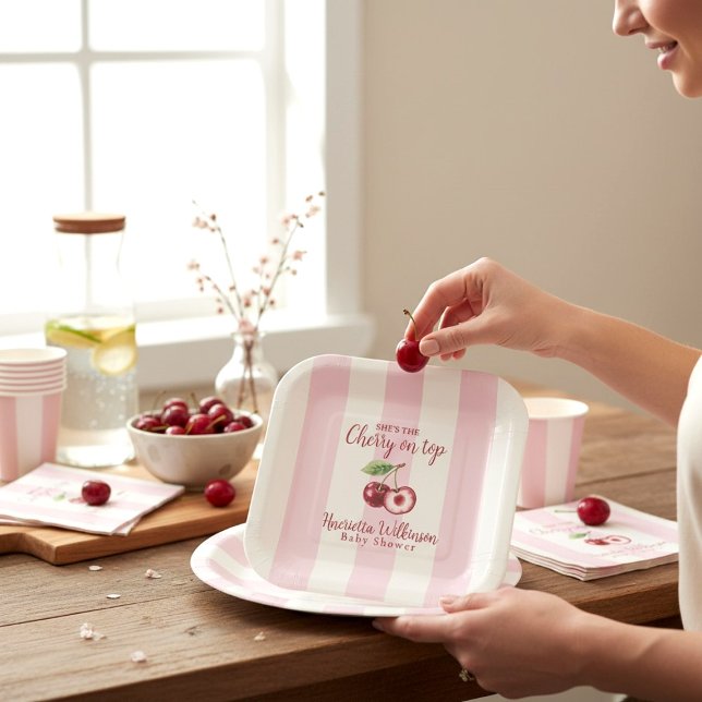 Süße Kirsch-Baby-Shower-Feier-Teller Pappteller (Von Creator hochgeladen)