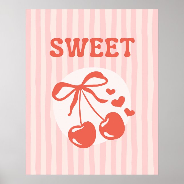 Süße Kirsch-Coquette-Rosa-Gestreifte Mädchenposter Poster (Vorne)