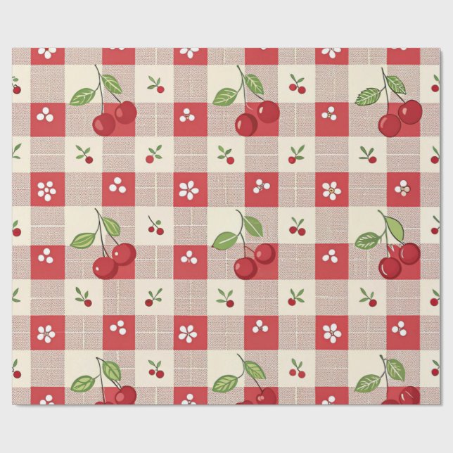Süße Kirsch-Gingham-Geschenkpapier Geschenkpapier (Flach)