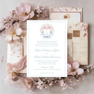 Süße Kirschblüten-Wappen Monogramm-Hochzeit Einladung
