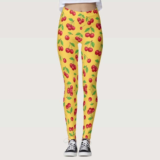 Süße Kirsche Nahtloses Fruchtmuster Leggings (Vorderseite)