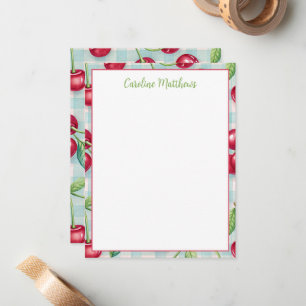 Süße Kirschen auf Aqua-Gingham-Karo Mitteilungskarte