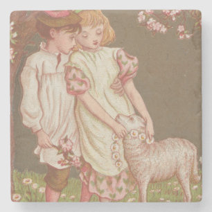Süße kitschige Vintage-Valentinsgrußkarte, Kinder Steinuntersetzer