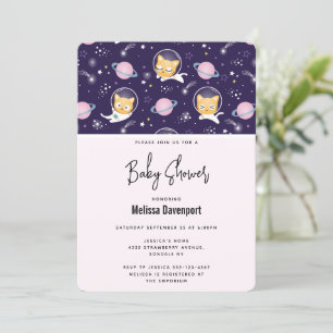 Süße Kitty-Katze-Astronauten-Muster-Baby-Shower Einladung