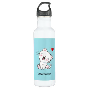 Süße Kitty Katze & Herz auf Hellblau Edelstahlflasche