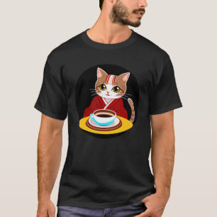 Süße Kitty-Katze im Kimono, die Kaffee trinkt Kitt T-Shirt