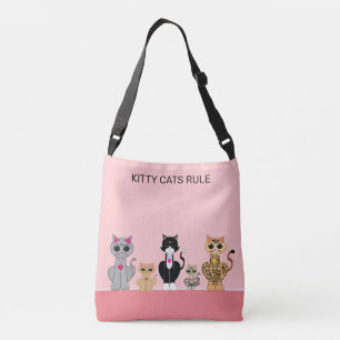 Süße Kitty Katze Team & Kalligrafie auf Korallenro Tragetaschen Mit Langen Trägern