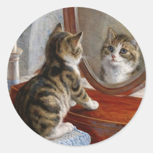 Süße Kitty-Katze Vintage-Gemälde von Frank Paton Runder Aufkleber