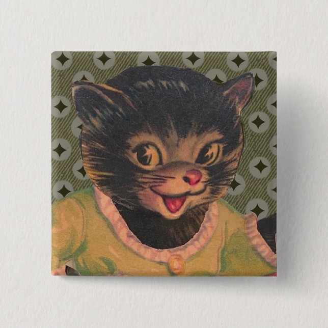 Süße Kitty Katze Vintage Tierbilder schwarze Katze Button (Vorderseite)