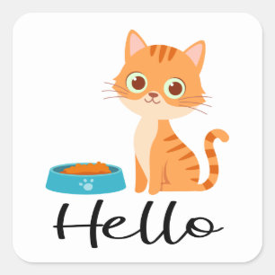 Süße Kitty Orange Tabby Kätzchen Cartoon Hallo Kat Quadratischer Aufkleber