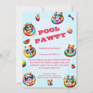 Süße Kitty-Poolparty-Geburtstagseinladung  Einladung