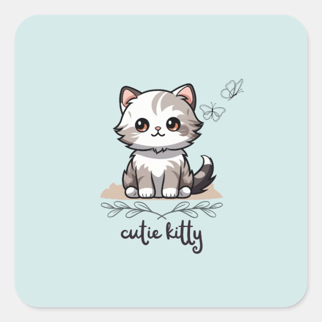 Süsse Kitty Quadratischer Aufkleber (Vorderseite)