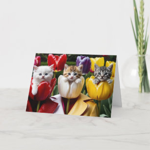 Süße Kitty-Tulpen-Grußkarte Karte