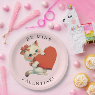 Süße Kitty Vintage Be Mine Valentinstag Pappteller