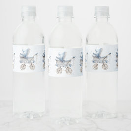 Süße klassische Babystroller Blaue Floral-Party Wasserflaschenetikett
