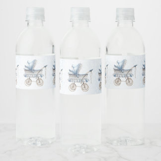 Süße klassische Babystroller Blaue Floral-Party Wasserflaschenetikett