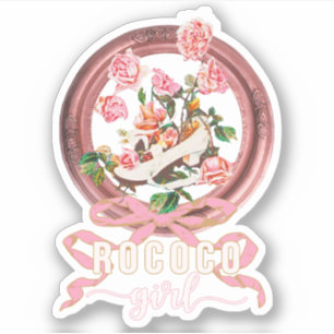 Süße klassische rosa Rokoko Mädchen Rosen Schleife Aufkleber