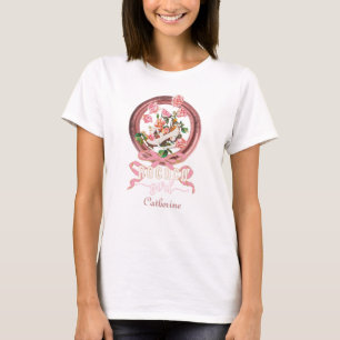 Süße klassische rosa Rokoko Mädchen Rosen Schleife T-Shirt