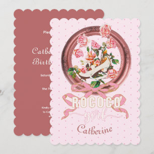 Süße klassische rosa Rokoko-Mädchen-Rosen-Schuh Einladung
