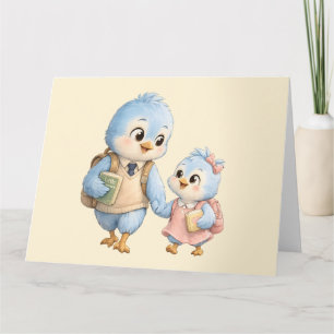 Süße kleine blaue Vogelgeschwister Grußkarte Dankeskarte