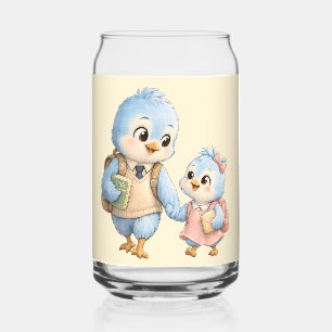 Süße kleine blaue Vogelschwestern können Glas
