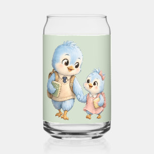 Süße kleine blaue Vogelschwestern können Glas